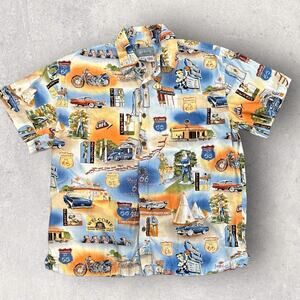 High Seas Trading Company Hawaiian Shirt USA Cities Route 66 Men Sz Small